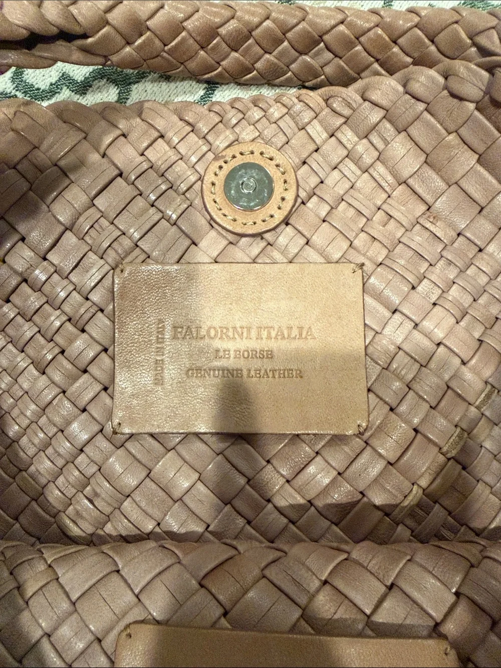 FALORNI Italy Woven Leather Shoulder Bag in Dusty Rose